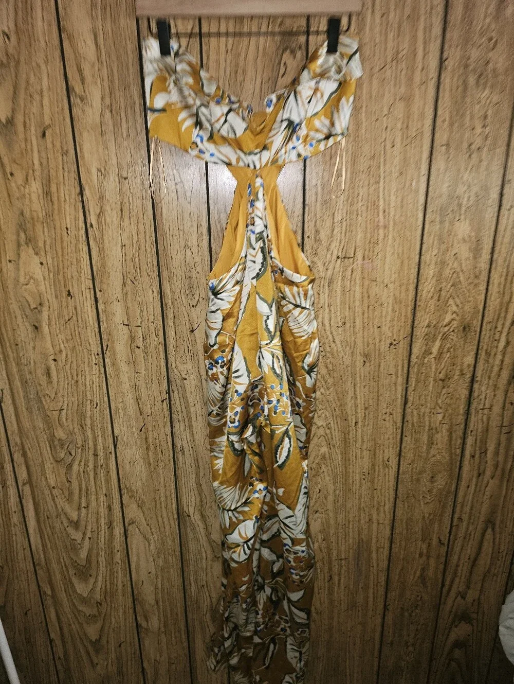FASHION NOVA Marigold Satin Pack Your Bags Cut Out Strapless Jumpsuit - Large - Picture 3 of 12